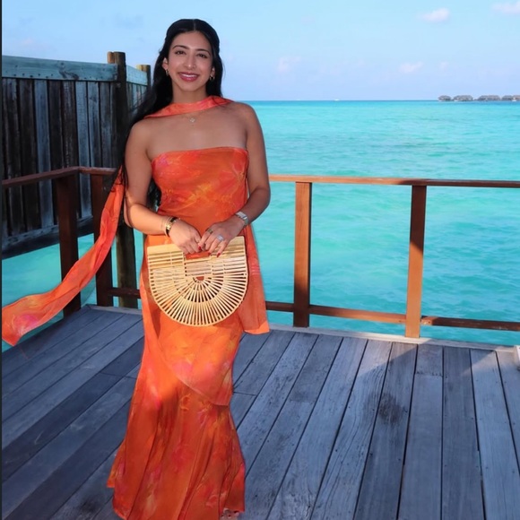 Peppermayo - Under the Pagoda Maxi Dress Amber - Strapless Orange Floral Dress - Picture 2 of 16